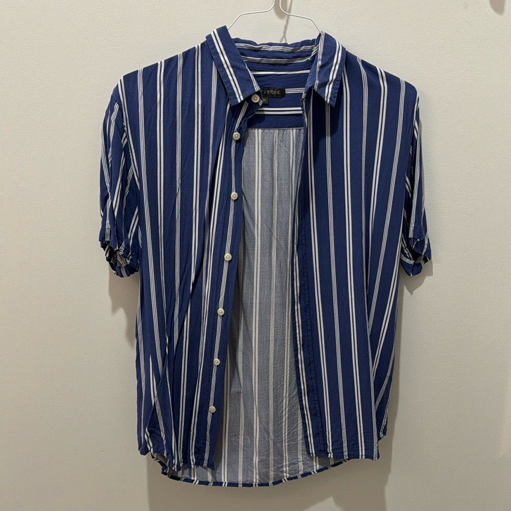 Slate and Stone Blue Striped Short Sleeve Men's Shirt